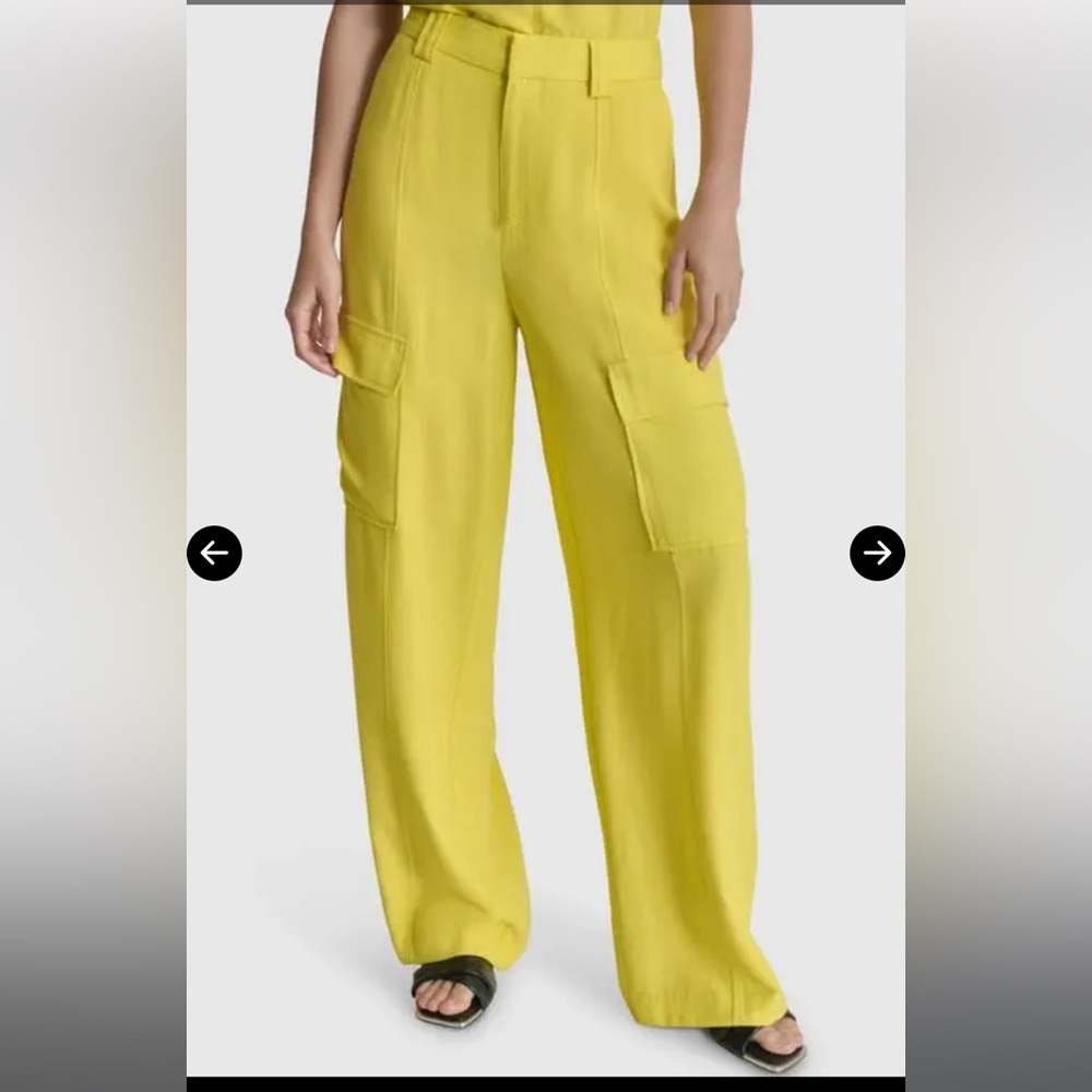 NWT DKNY Yellow Cargo Wide Leg Pants with Crinkle Texture Sz 12